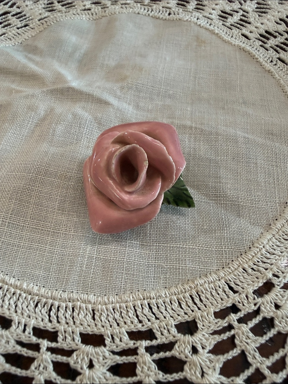 Vintage Pink Ceramic Rose Brooch - Women Accessories